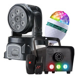 Kit Moving Head Wash 7 Leds Cree De 10w + Maquina De Fumaça