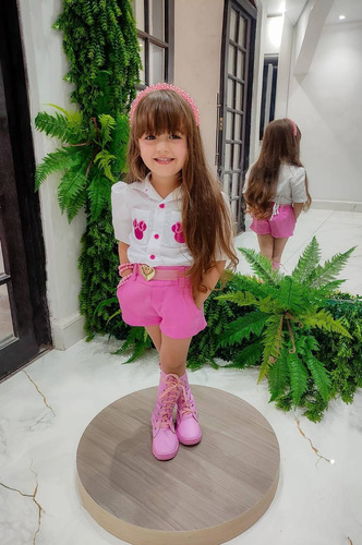 Conjunto Infantil Jardineira Moda Blogueirinha Minnie Roupa