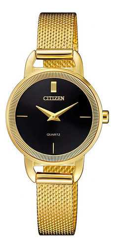 Reloj Citizen Quartz Analog Ez700254e Mujer Color De La Malla Dorado Color Del Bisel Dorado Color Del Fondo Negro