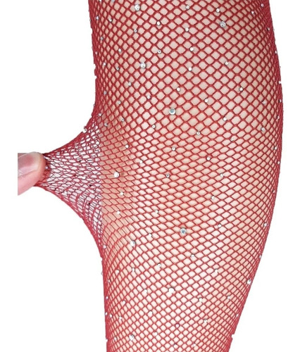 Panty Red Malla Roja Con Brillo Diamantitos 