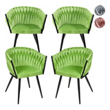 Set 4 Sillas Comedor Tejidas Terciopelo Modernas Elegantes Estructura De La Silla Negro Asiento Verde