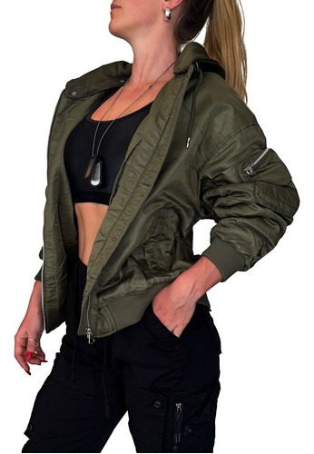 Campera Bomber Chaqueta Mujer Urbana Aviador Capucha Yd Impo