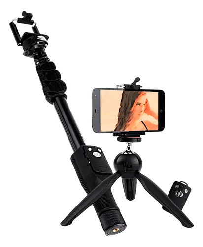 Kit Monopod Palo Selfie + Tripode 125cm Celular Bluetooth