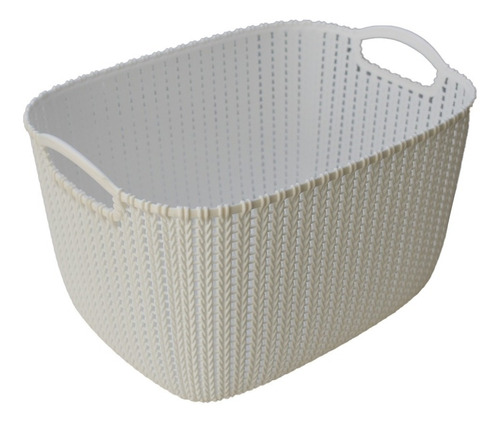 Canasto Organizador Plastico Blanco Simil Rattan Grande