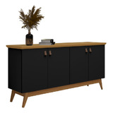 Balcão Aparador Buffet Absoluto 1,6m 4 Portas Preto Nature Cor Preto/naturale