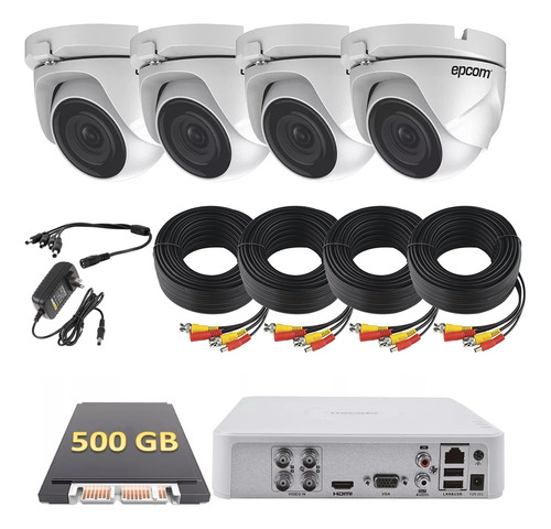 Kit 4 Camaras Epcom Domo Metal Circuito Cerrado 720p 500 Gb