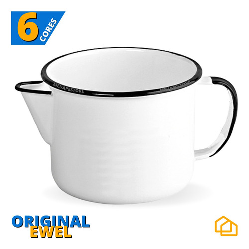 Caneca Leiteira Com Bico 1 Litro Esmaltada Ewel Original Off