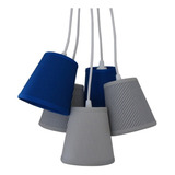 Lustre Pendente Luminária Cacho 5 Cúpulas Azul Bic E Cinza