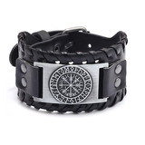 Pulsera Piel Metal Runa Vikinga Brazalete Vintage Cuero