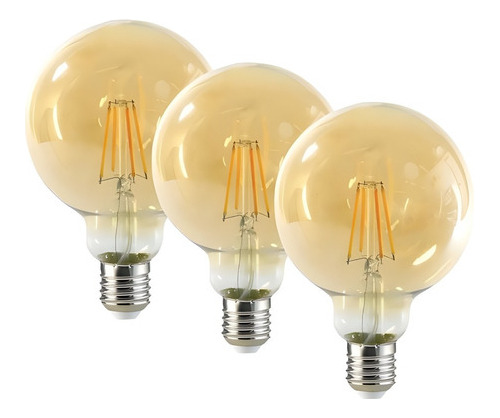 X3 Ampolletas Vintage Ampolleta Led E27 Filamento Globo 6w