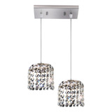 Lustre Duplo Llumm Bronzearte Cristal Legítimo Sala Jantar 2 Lâmpadas Pendente Milano Aço Inox Transparente