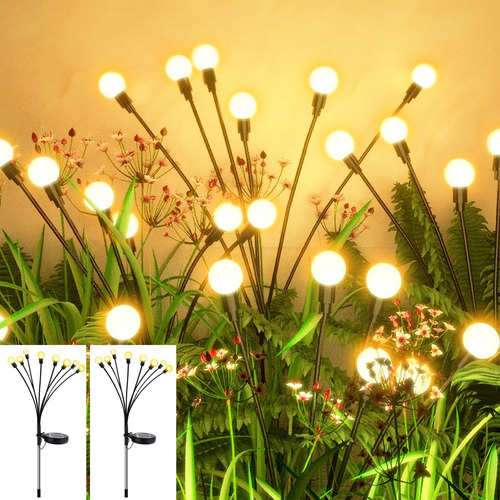 Lampara Focos Solar Jardin Luciérnaga Exterior 8 Luces 2pcs