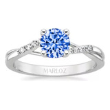 Anillo Oro Blanco 14kt Zafiro Azul Y Diamantes Naturales
