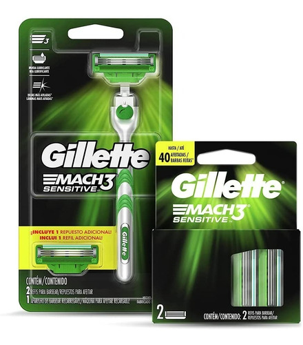 Maquina De Afeitar Gillette Mach 3 Sensitive  + 2 Cartuchos