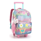 Mochila Rodinha Escolar Infantil Girls Arco Íris Pompom