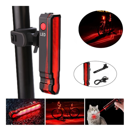 Luz Bicicleta Láser Recargable Usb Impermeable Lampara Bici