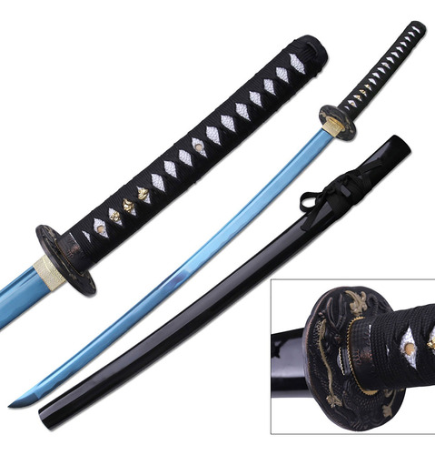 Katana Hoja Azul Ten Ryu Funcional Acero Carbon Samurai