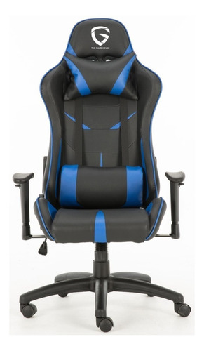 Silla De Escritorio The Game House Nova D-328 Gamer Ergonómica  Negra Y Azul Con Tapizado De Cuero Sintético