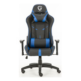 Silla De Escritorio The Game House Nova D-328 Gamer Ergonómica  Negra Y Azul Con Tapizado De Cuero Sintético