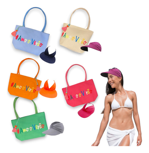 Kit De Praia Piscina Viseira + Bolsa Feminina Verão Férias