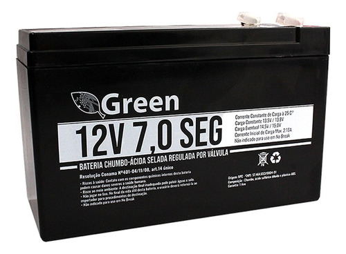 Bateria Selada Green 12v 7ah Seg Uso Alarme E Amplificadores