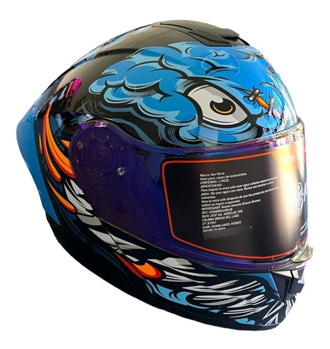 Casco Para Motociclista Azul Kov Brainy Abatible P