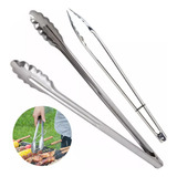 Pinza Gastronomica Larga + Pinza Acero Inox Asadora Servir