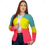 Cardigan Kimono Feminino Rainbow Blogueira Listrado Colorido