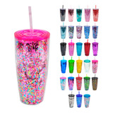 Paquete 24 Vasos Glitter Con Popote