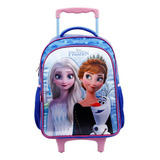 Mochila Rodinha Escolar Princesa Frozen Elsa E Anna Disney Cor Água