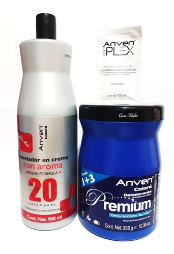 Kit Polvo Decolorante Anven Premium+peroxido 20vol+anvenplex