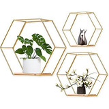 Conjunto Estantes Flotantes Hexagonales De Metal Y Madera