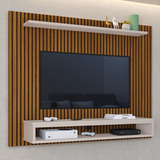 Painel Tv Ripado 32 39 40 43 47 48 Polegadas Com Prateleira Cor Ripado Freijo / Off White