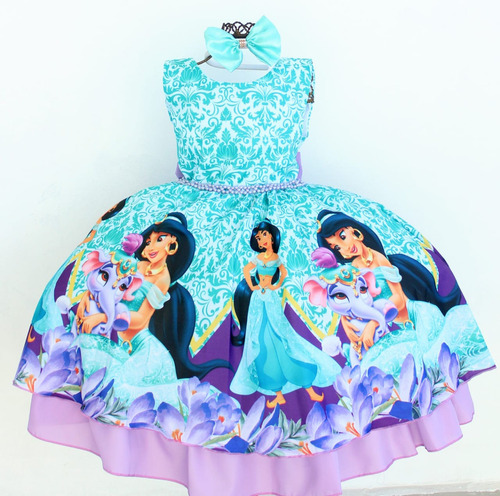 Vestido Infantil Tiffany Jasmine Princesa Festa Luxo E Tiara