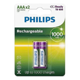 Pilhas Recarregável Palito Philips Aaa 1000mah Kit Com 2 Un