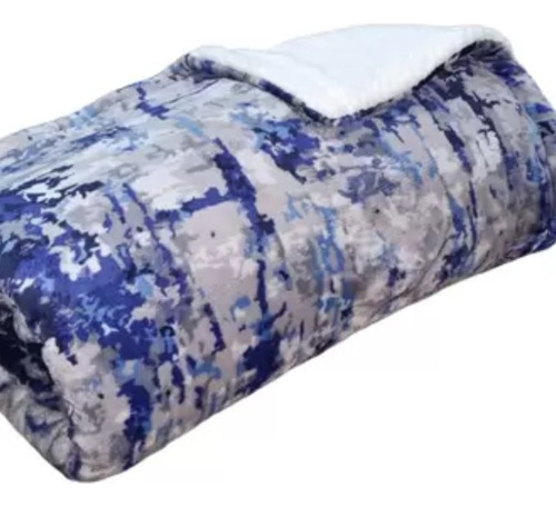 Cobertor Sherpa Estampado Queen Quixote 2,20x2,40mts Azul