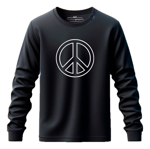 Camiseta Manga Longa Love And Peace Paz E Amor Hippie