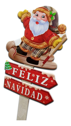 Adorno Navidad Con Vara Papa Noel Feliz Navidad Pettish 