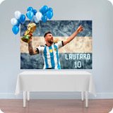 Banner Fondo Candy Bar Cumpleaños Messi Argentina 120x70