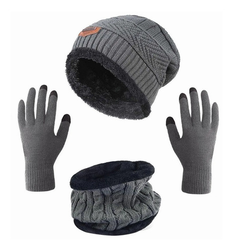 4 Conjunto Gorro Bufanda Guantes Frío Tejido Lana Unisex