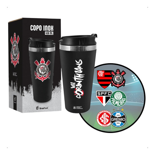 Copo Térmico Emborrachado Inox 450 Ml Dos Times De Futebol