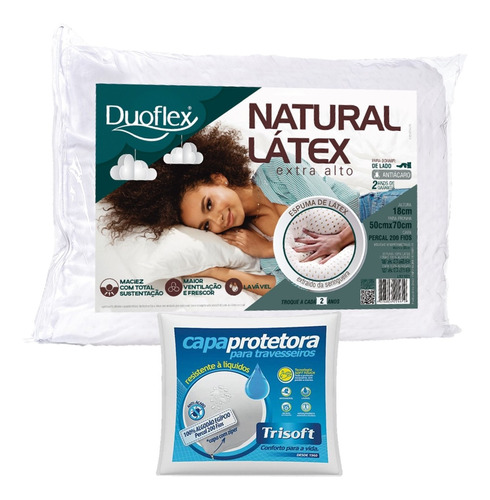 Travesseiro Natural Látex Extra Alto Firme Duoflex Com Capa