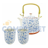 Combo Tetera + 2 Cuencos P/té, De Porcelana China - 90039