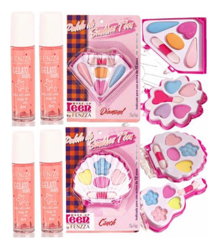 6 Kit Maquiagem Infantil E + 6 Kit Gloss Brilho Teen Atacado