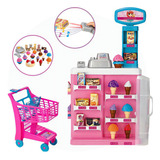 Mercadinho Infantil Confeitaria Carrinho Caixa Registradora Cor Rosa