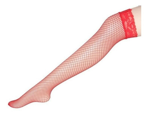 Medias Pantys Red Mediana Fishnet Encaje Siliconadas Rojas