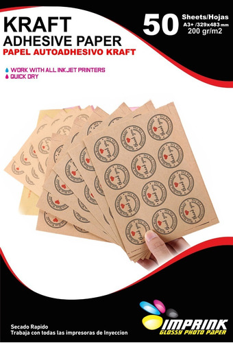 Papel Adhesivo Kraft Imprimible A3+/200g/100 Hojas