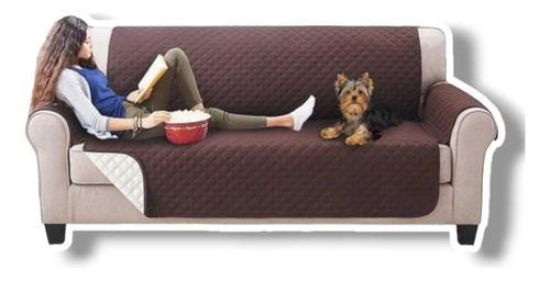 Protector Sofa Forro Mueble Doble Faz Cafe/beige 3 Puestos