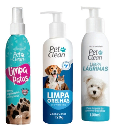 Kit Limpa Pata Olhos Orelha Petclean Pet Clean Gato Cachorro
