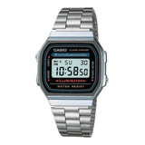 Relógio De Pulso Casio A-168wa-1 Com Corpo Prateado,  Digital, Para Masculino, Fundo  Cinza-claro, Com Correia De Aço Inoxidável Cor Prateado E Fivela De Gancho